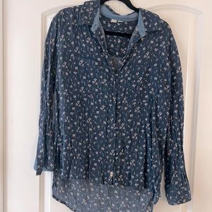 Blue floral button up shirt